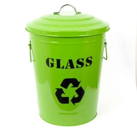 25 л. зелен метален кош за разделно сметосъбиране с капак