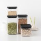 Комплект от 4 броя квадратни буркани Brabantia със светло сив капак от серия TASTY +