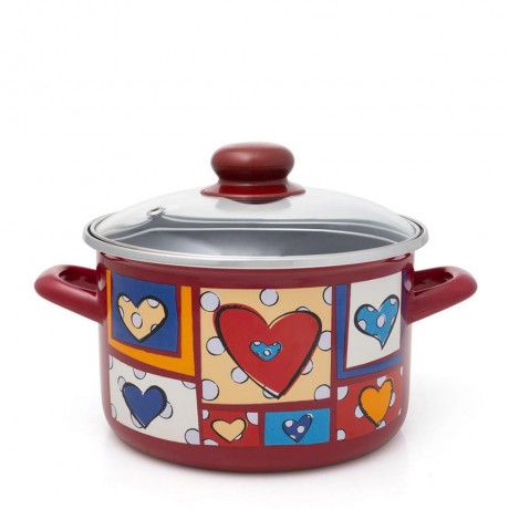 18 см емайлирана тенджера Metalac Posude с декор HAPPY HEARTS