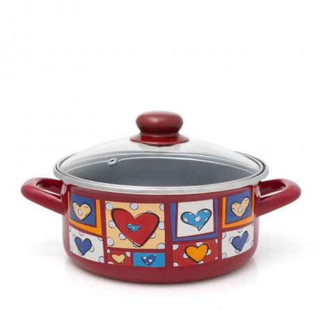 20 см емайлирана тенджера Metalac Posude с декор HAPPY HEARTS