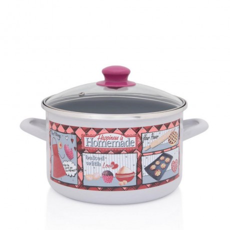 24 см емайлирана тенджера Metalac Posude с декор HAPPINESS IS HOMEMADE