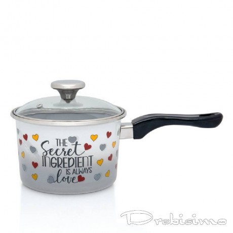 16 см емайлирана касерола Metalac Posude с надпис The secret ingredient is always love