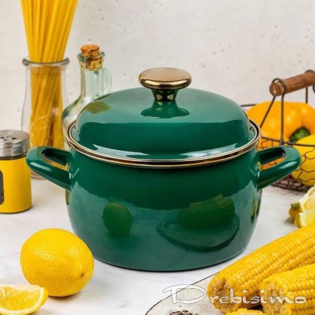 16 см дълбока зелена емайлирана тенджера Metalac Posude дизайн Royal