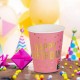 25 бр. разноцветни картонени чаши от 240 мл с надпис Happy Birthday на точки