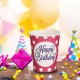 12 бр. детски картонени чаши от 240 мл с декор точки и надпис Happy Birthday