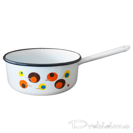 20 см емайлиран бял тиган с декор Кръгчета