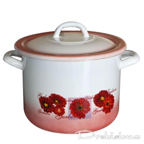 24 см (8,9 л.) емайлирана тенджера с метален капак разцветка Гербери
