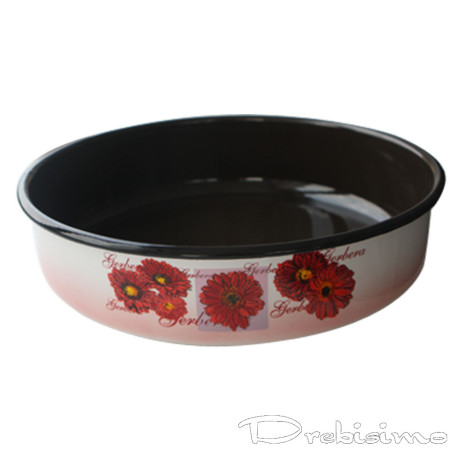 36 см кръгла емайлирана тава с разцветка Гербери