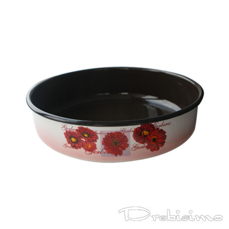 32 см кръгла емайлирана тава с разцветка Гербери