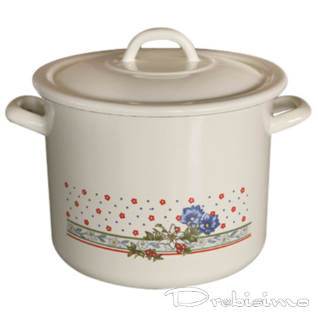 24 см (8,9 л.) дълбока емайлирана тенджера с метален капак разцветка Сини цветя