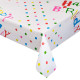 120 х 180 см бяла полиетиленова покривка за маса с надпис "Happy Birthday" и цветни точки