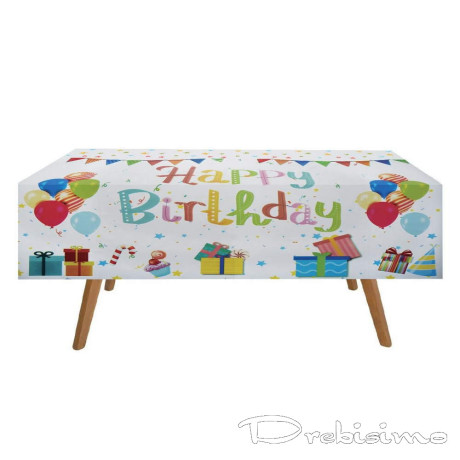 183 х 137 см покривка за маса с надпис "Happy Birthday" и декор балони с подаръци