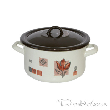 22 см (4,6 л.) плитка емайлирана тенджера с метален капак разцветка Рустика