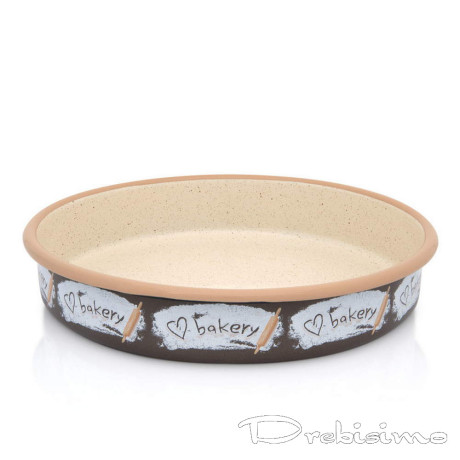 28 см кръгла емайлирана тава Metalac Posude с декор Bakery