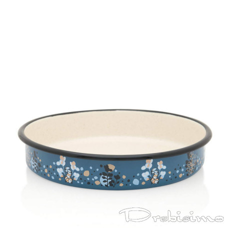 28 см кръгла емайлирана тава Metalac Posude с декор BLUE COOKING DELIGHT