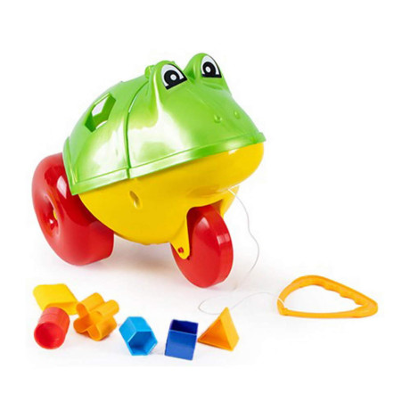 Бебешки образователен сортер жаба с въже за дърпане