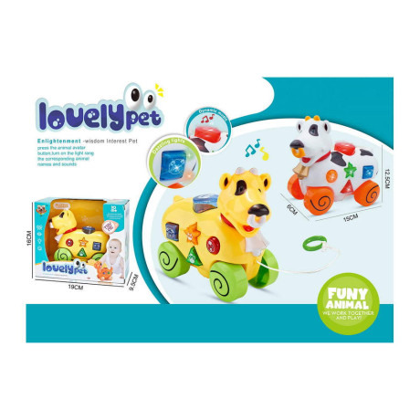 Бебешка музикална играчка крава за дърпане в кутия