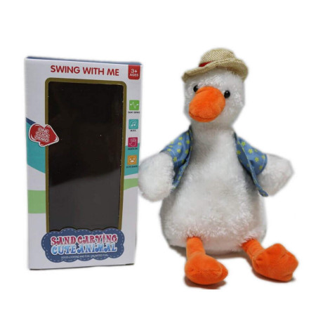 Танцуващо и пеещо плюшено бяло пате с елече в кутия