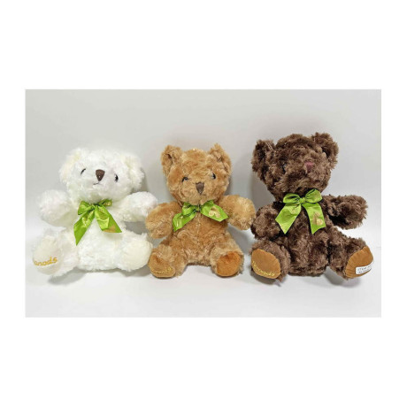 Плюшено рошаво мече със зелена панделка 20 см 3 цвята