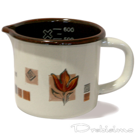 600 мл бяло емайлирано канче с декор Рустика