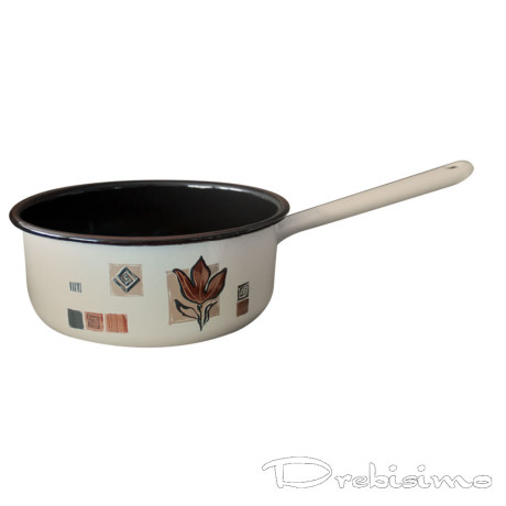 20 см дълбок емайлиран бял тиган с декор Рустика