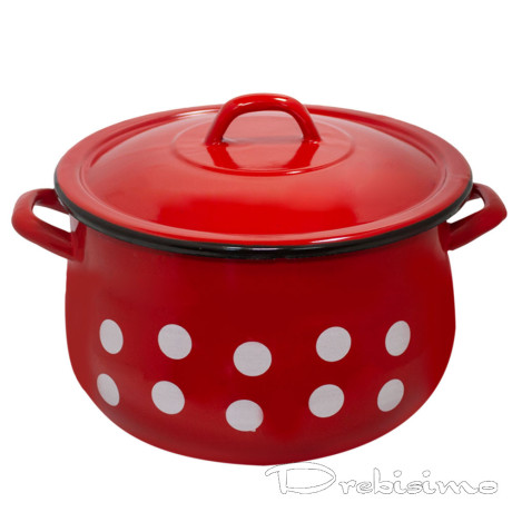 24 см (7,5 л.) емайлирана тенджера с метален капак разцветка Бели точки на червен фон