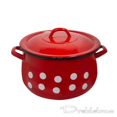 22 см (6 л.) емайлирана тенджера с метален капак разцветка Бели точки на червен фон