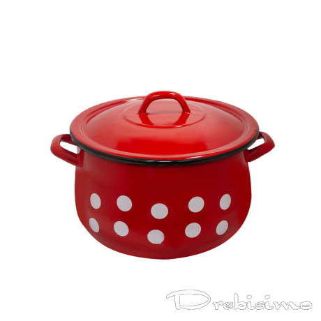 22 см (6 л.) емайлирана тенджера с метален капак разцветка Бели точки на червен фон