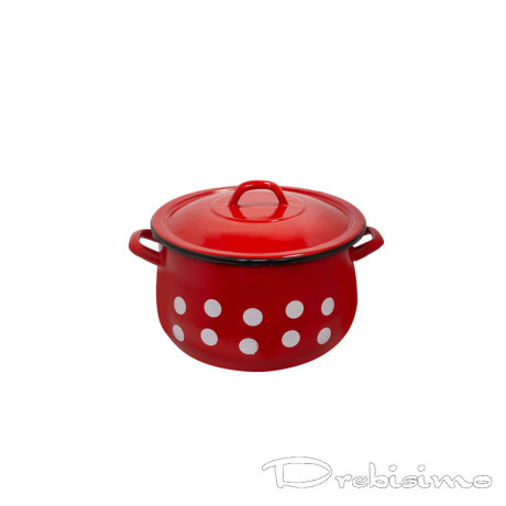 18 см (3,3 л.) емайлирана тенджера с метален капак разцветка Бели точки на червен фон
