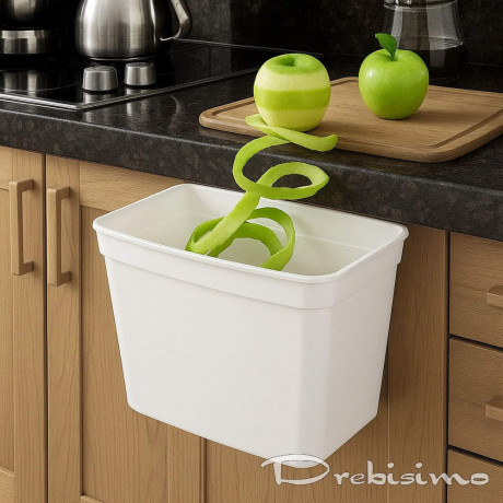 Голям кош за отпадъци за кухненски плот в бял цвят